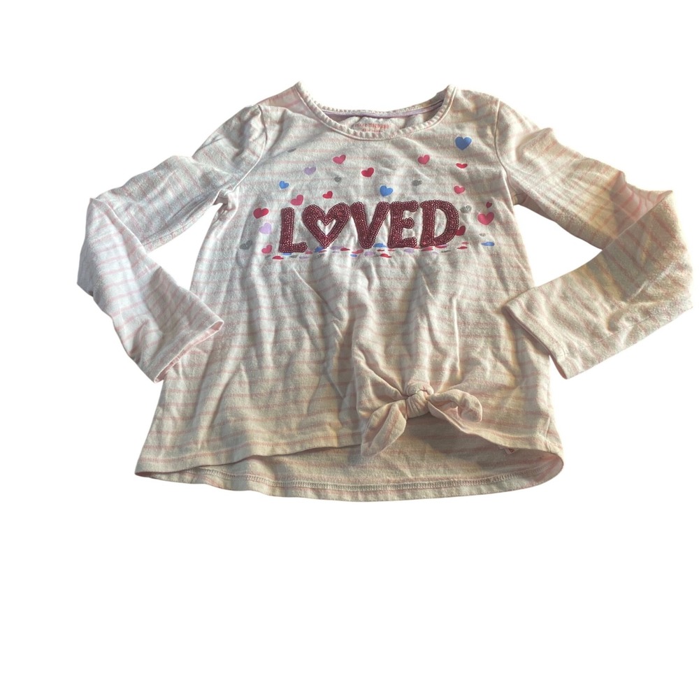 Isaac Mizrahi Top Girls Pink Good Striped Glitter Heart Long Sleeve SIZE 5/6